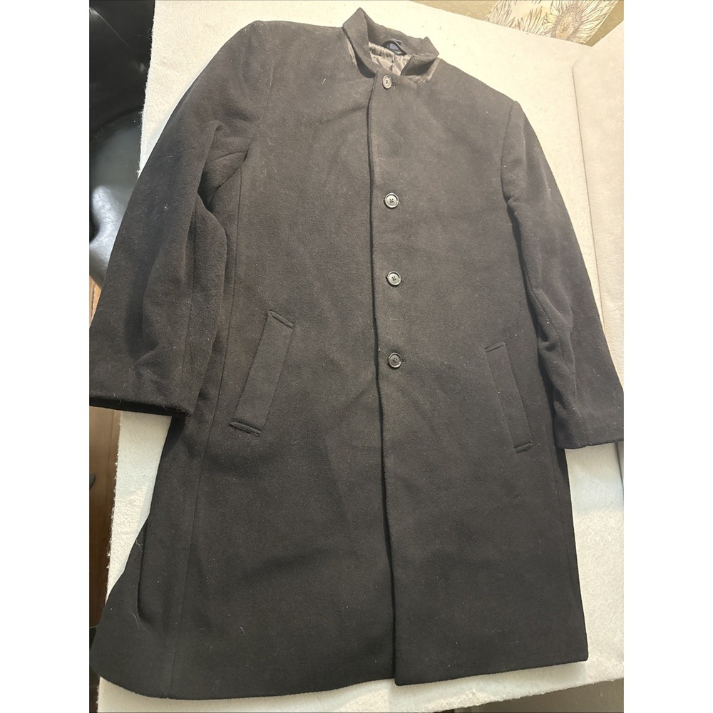 Hathaway Platinum Mens Wool Cashmere Overcoat 46R Black Dressy Classic Old Money